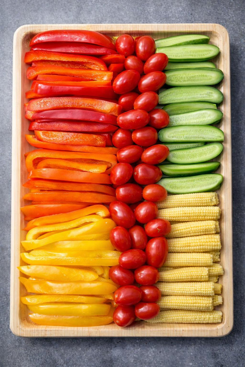 מגש ירקות העונה טריים וחתוכים